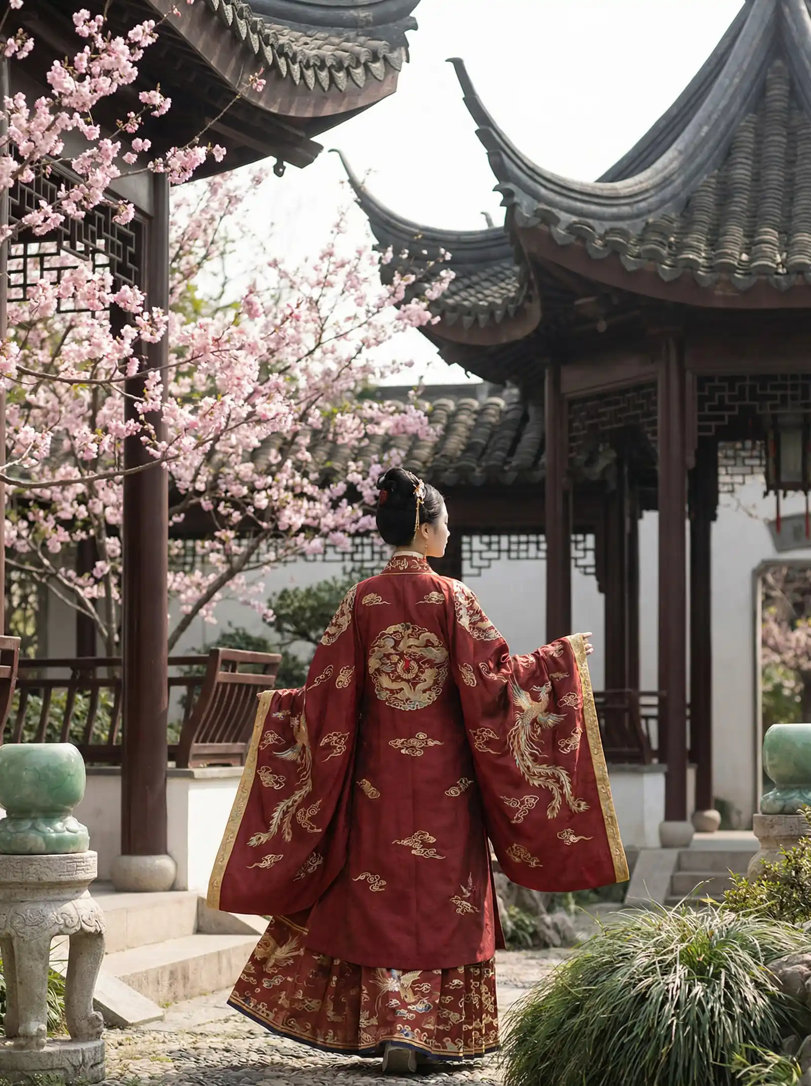 白洁 高义 明制汉服红色凤凰刺绣